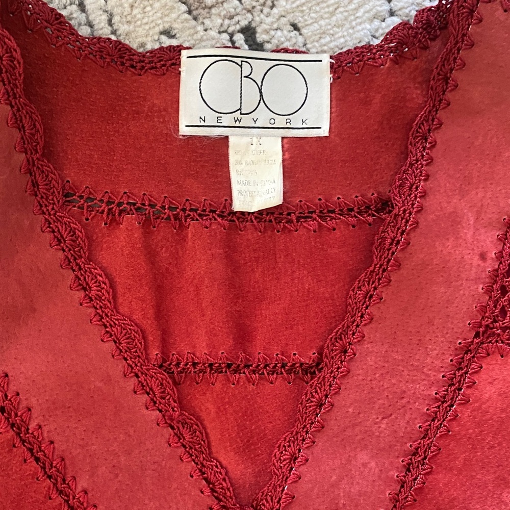 Red Crochet Leather Patch Jacket - image 4